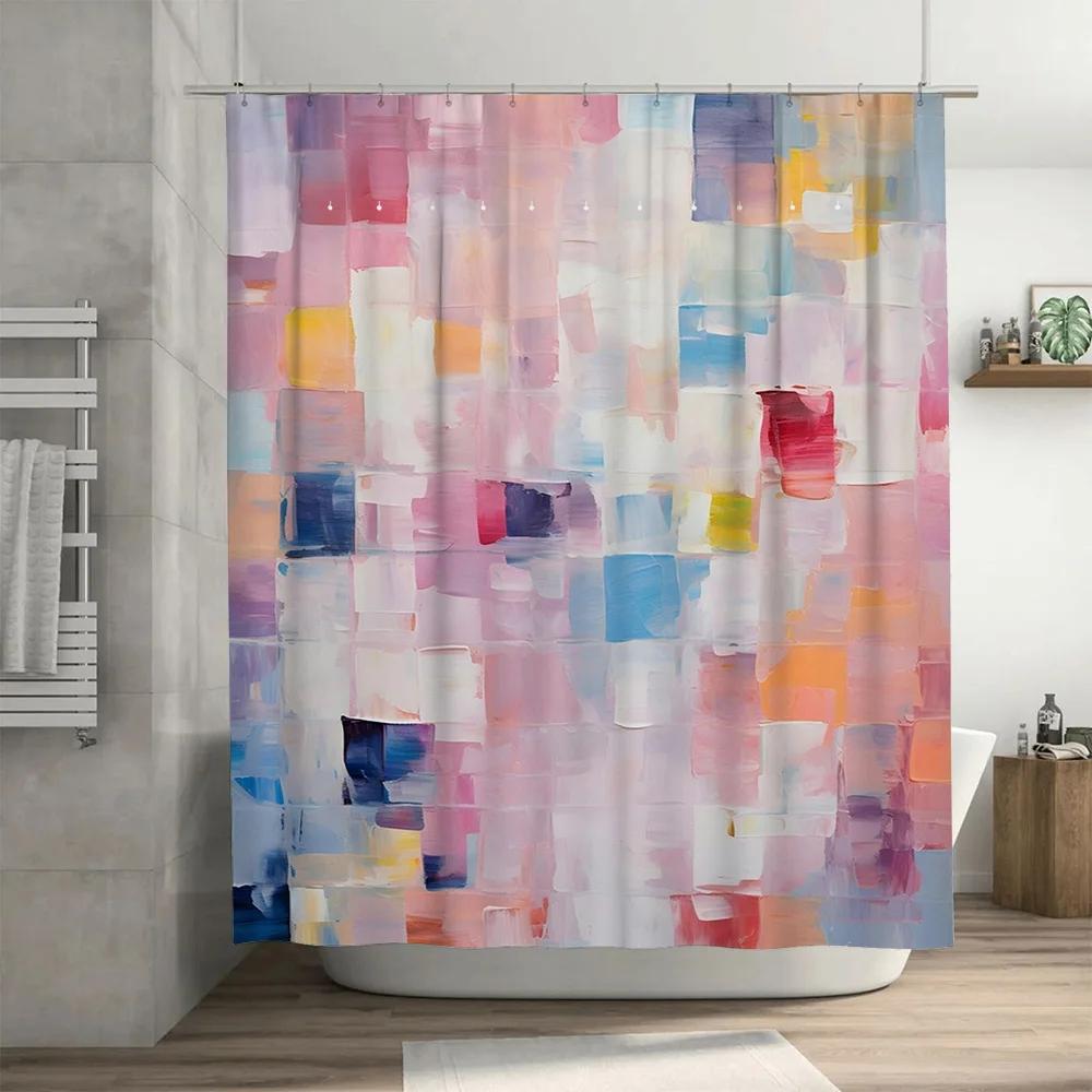 

Modern Colorful Abstract Design Bath Shower Curtain For Bathroom Decor Pink Blue Yellow White Red Purple Orange Black Waterproof W60H190(CM)-1 Pcs
