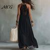 Pleated Skirt Women Women's Sheer Lace Halter Maxi Dress, Sleeveless Floral Off Shoulder Dress Patchwork A-line Long Summer Vacation Flowy Sundress