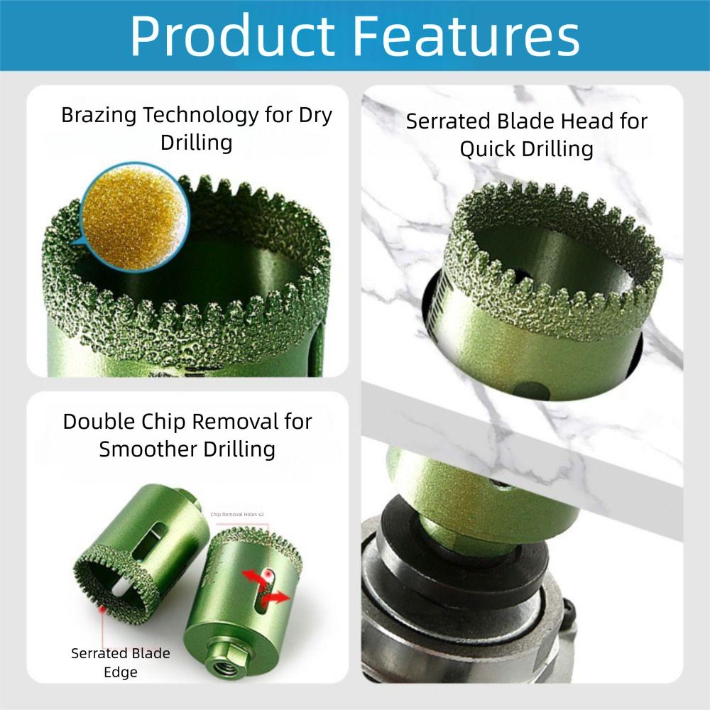 Vacuum Brazed Tile Hole Opener Angle Grinder Dry Drilling Core Drill Bits Less Heat Serrated Dry Drilling Tool Glass Processing