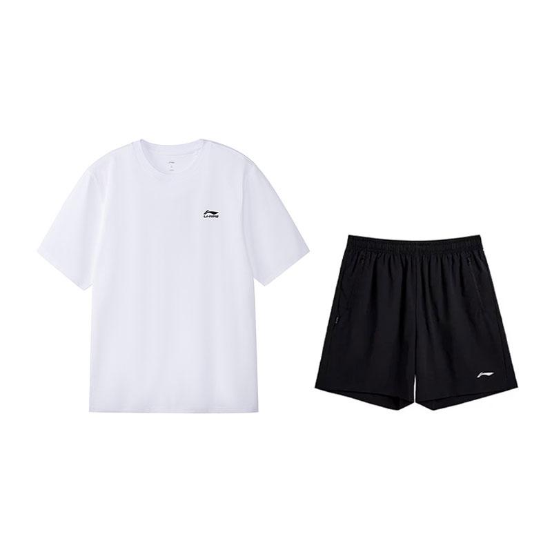 Li Ning Модная свободная короткорукавная культурная рубашка Удобные дышащие универсальные пятиточечные брюки Повседневный спортивный костюм Мужской костюм W775-2+V157-1 L