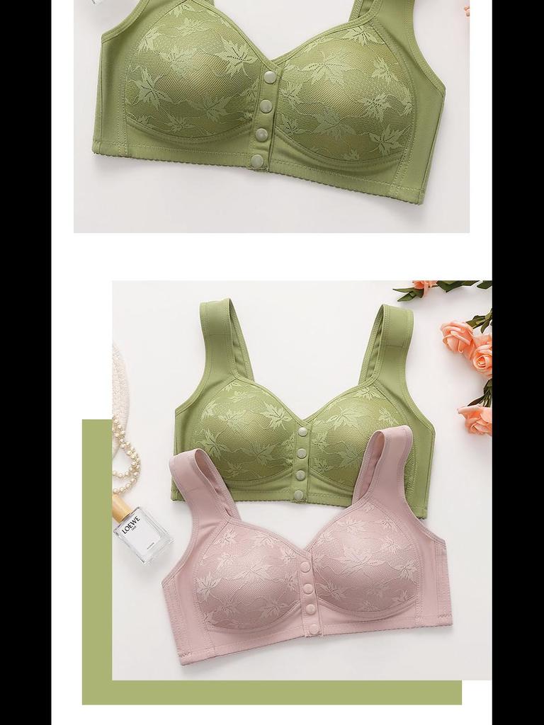 Plus Size Front Buckle Vest-Style Bra with Print and Wide Straps for Middle-Aged & Elderly Women