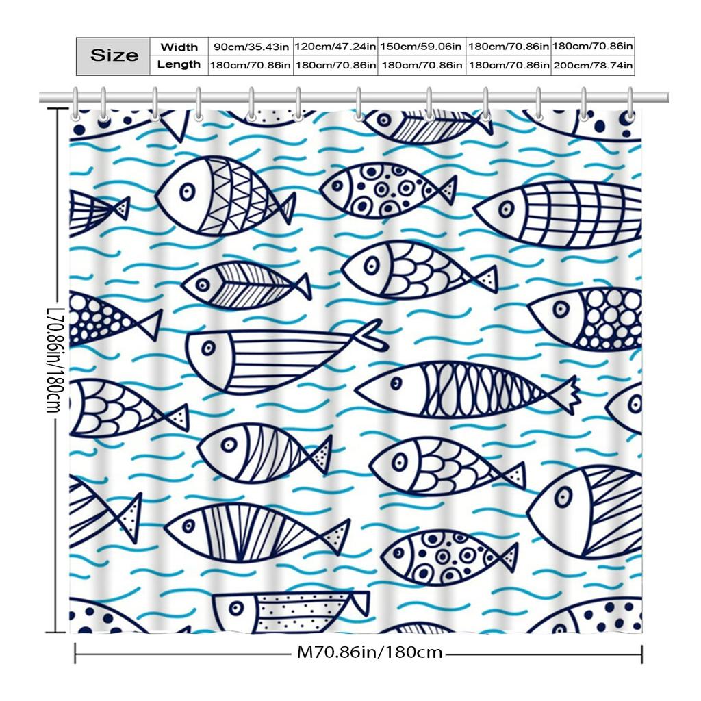 Nautical Fish Shower Curtain - Anti-Mold, Waterproof Bathroom Decor, Unique Gift, Stylish Design, Vibrant