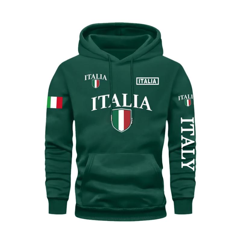 Letter-print Italian Flag Men Women Hoodie Outdoor Street Loose Casual Fashion Autumn Winter Long-sleeve Warm Sweatshirt Clothes
