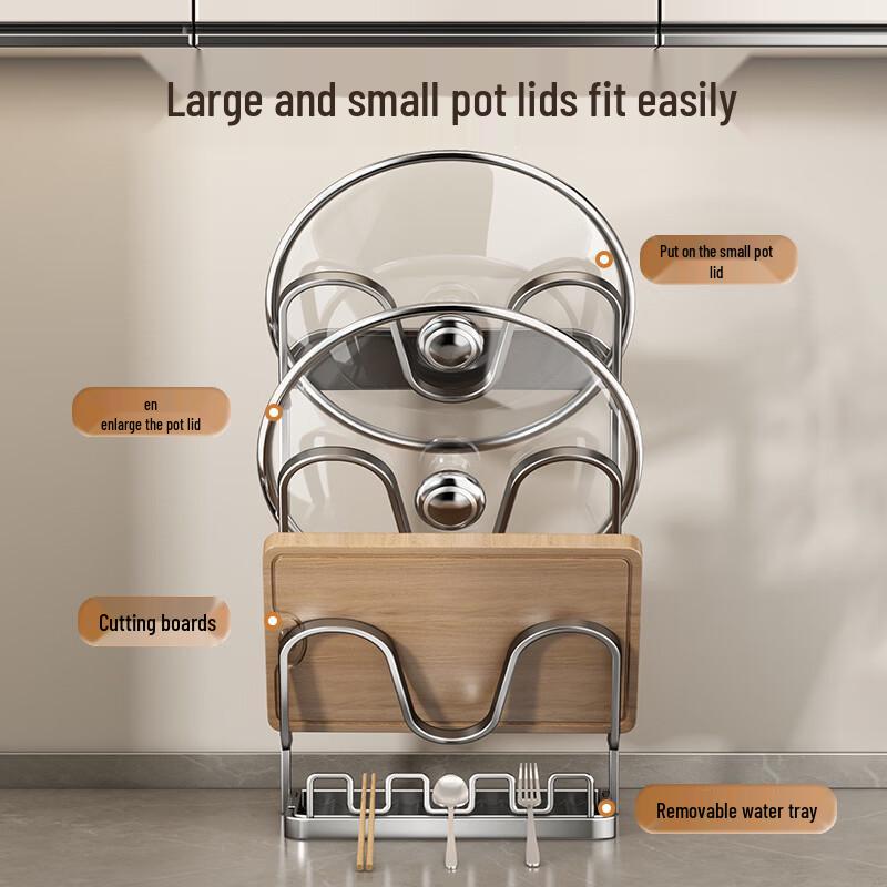 Modern Carbon Steel Kitchen Pot Lid and Cutting Board Organizer Rack