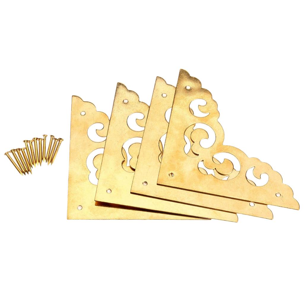4 Pezzi Maniglie per Mobili Stile Cinese Retrò Staffe Angolari Coperture Protettive per Armadio Baule Cassapanca Scatola per Gioielli Scrivania Ottone Puro