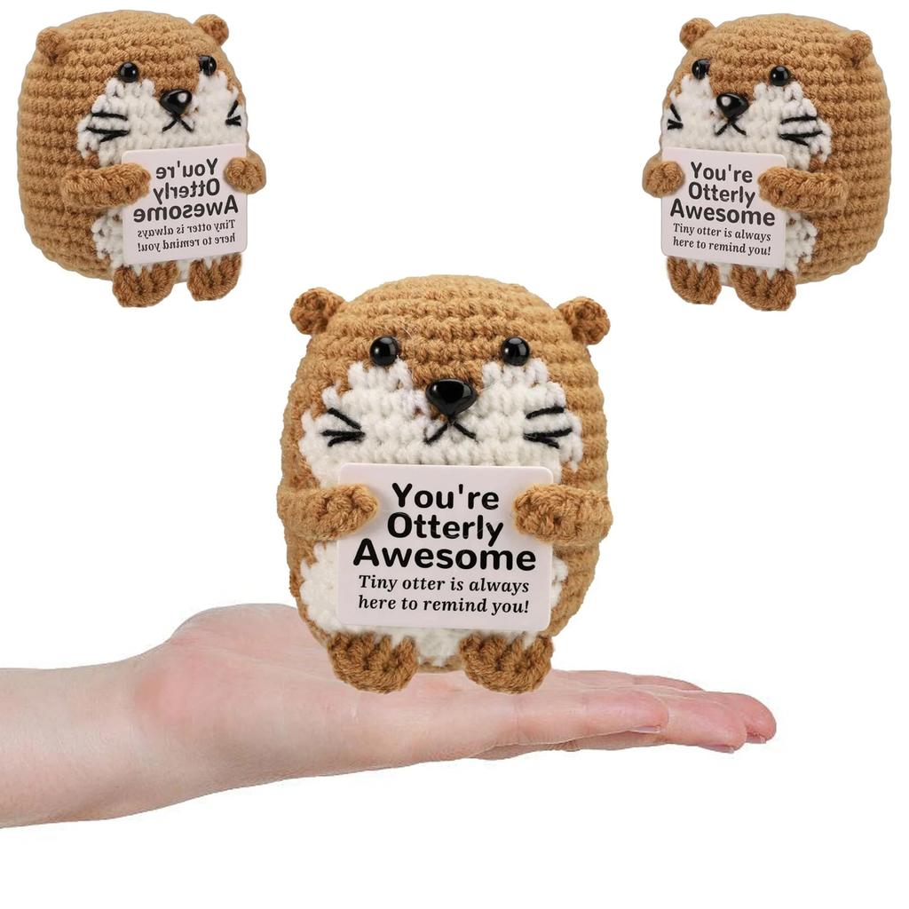 Häkeln Positive Energie Otter Puppe Mit Karte Heim Zimmer Dekoration Handgemacht Entzückendes Tier Gestrickter Otter Schreibtisch Ornament Geschenke