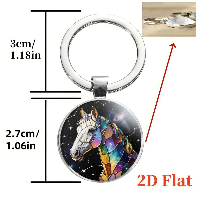 Fashion Vintage Horse Pattern Design Dome Glass Alloy Keychain Backpack Pendant Hanging Decoration Car Keyring Gifts