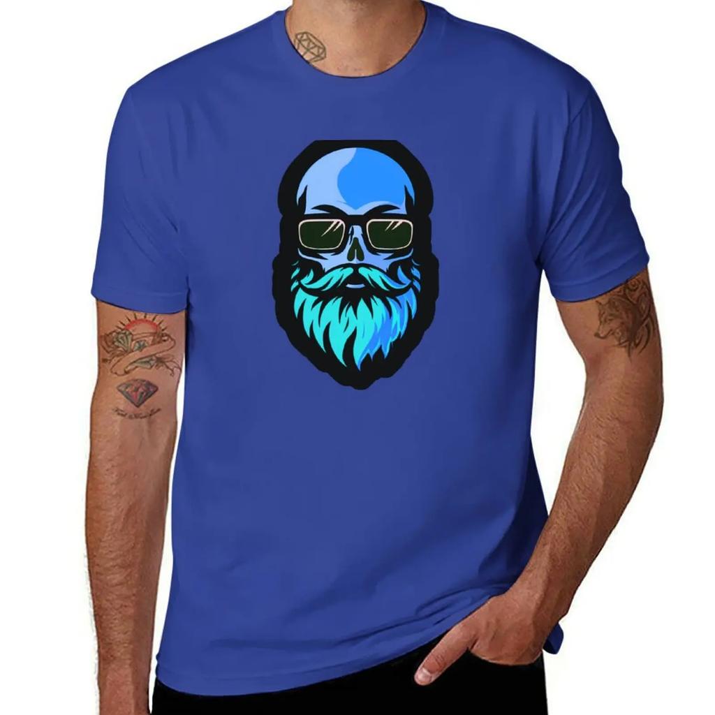 Hazey Blue Beard Skull TShirt quickdrying summer top Mens tshirt