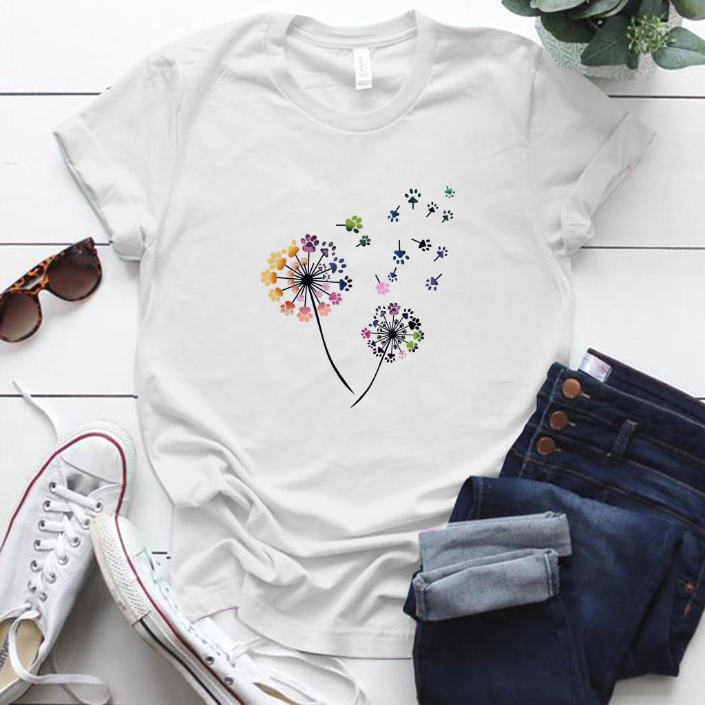 Color Dandelion Printed T Shirt Women Plus Size Summer Funny 90S T Shirt Female Short Sleeve