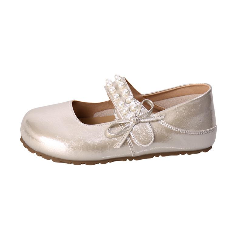 Xiaoxiangfeng bow shallow mouth Mary Jane single shoes women's 2025 new versatile one-pedal with skirt small leather shoes