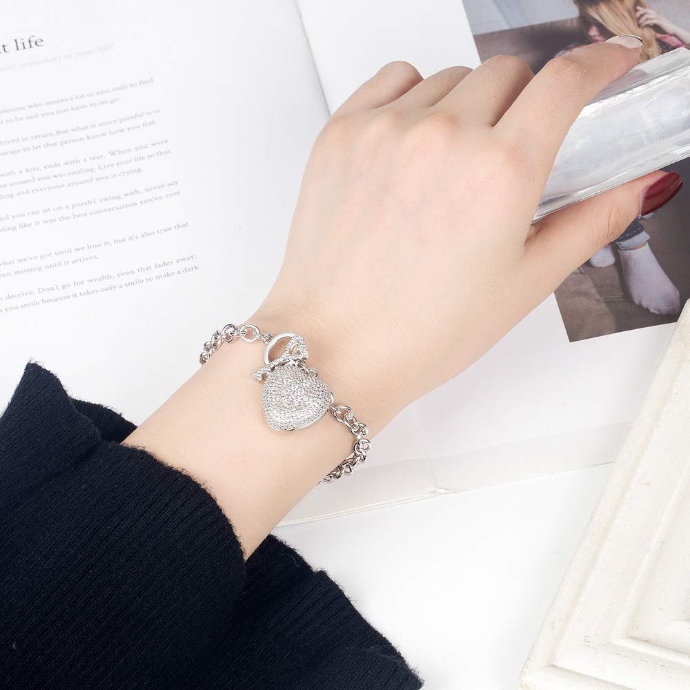 925 Pure Sterling Silver Bracelet for Women Shining AAAAA Zircon Bracelet Pure Silver Fine Jewelry Birthday Gift for Her Wife [Dankadi] & (17cm,