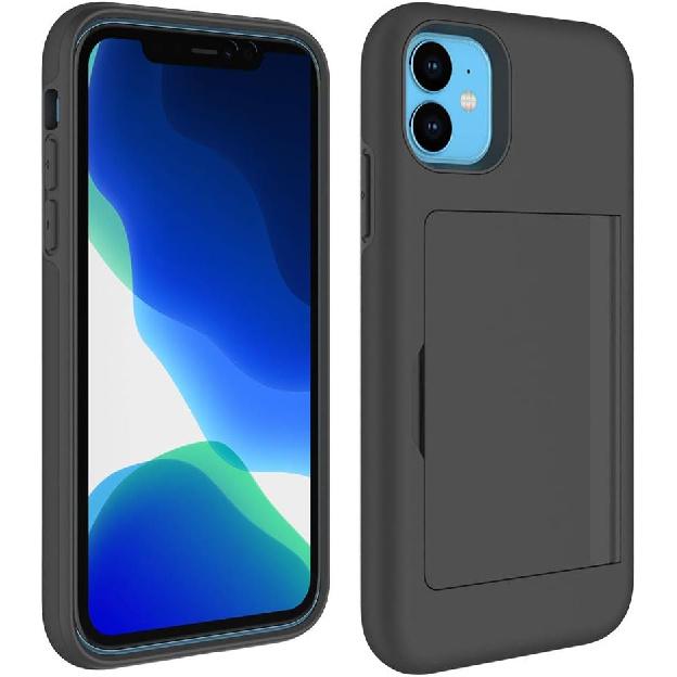 for iPhone 11 Case with Card Holder, Credit Card Slot Protective Wallet Case- Black