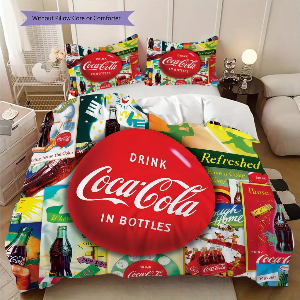 Cocacola Bottles Ice Bucket Threepiece Set 1 Duvet Cover 2 Pillowcase Without Core Bedding Set Soft And Comfortable