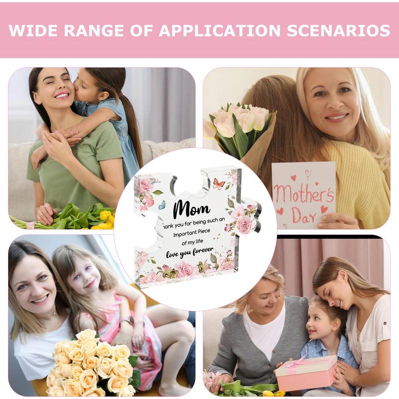 Mother Birthday Gifts Flower Letter Patterns Unique Engraved Acrylic Block Puzzle Piece Small Delicate Mom Presents Heartwarming