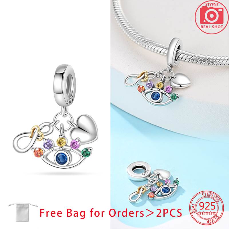 Charm Bead Components Shiny Zircon Blue Devil's Eye and Fatisha's Hand Bead Components Copper Metal Pendant Bead Component Compatible With Do It