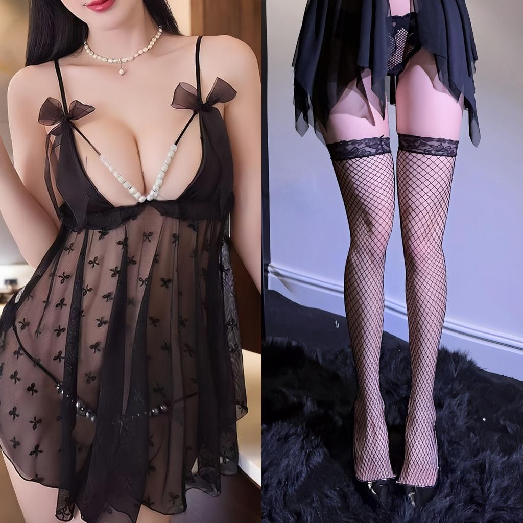 Sex Underwear Pure Desire Pearl Perspective Suspender Nightdress Passion Temptation Sexy Lace Print Free Set