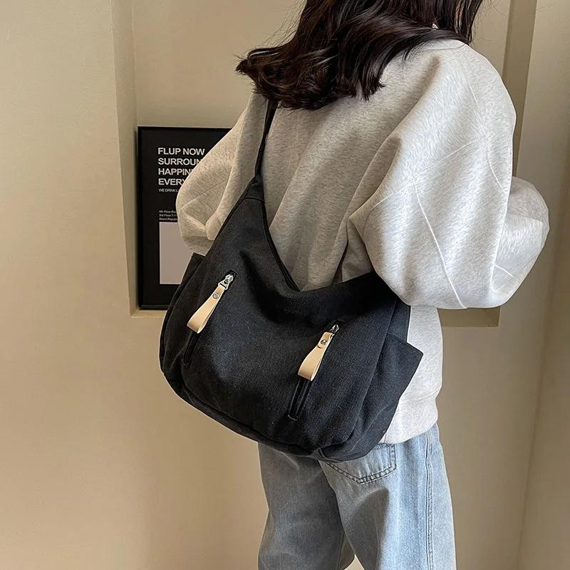 Retro Canvas Underarm Hobo Bag Women Shoulder Crossbody Bags New Commuting Versatile Simple Tote Bags Hand Bags for Women Bolsos
