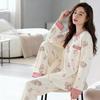 Damen Plus Size Süßes Rundhals-Loungewear-Set - Baumwoll-Schlafanzug für Frühling & Herbst mit Brustpolstern