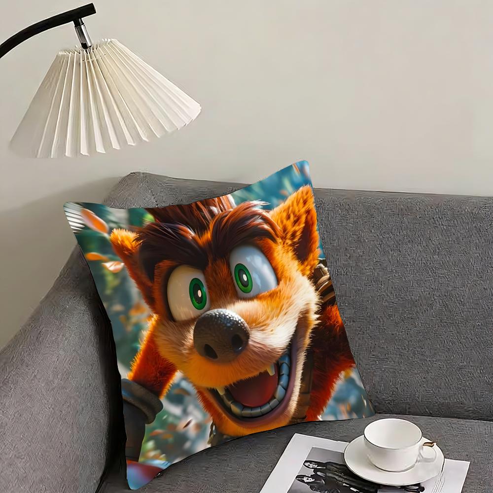 Game Cartoon Crashs B-Bandicoot Cushion Cover Reversible Plush Pillow Cover – For car, sofa, bedroom, perfect as a gift.