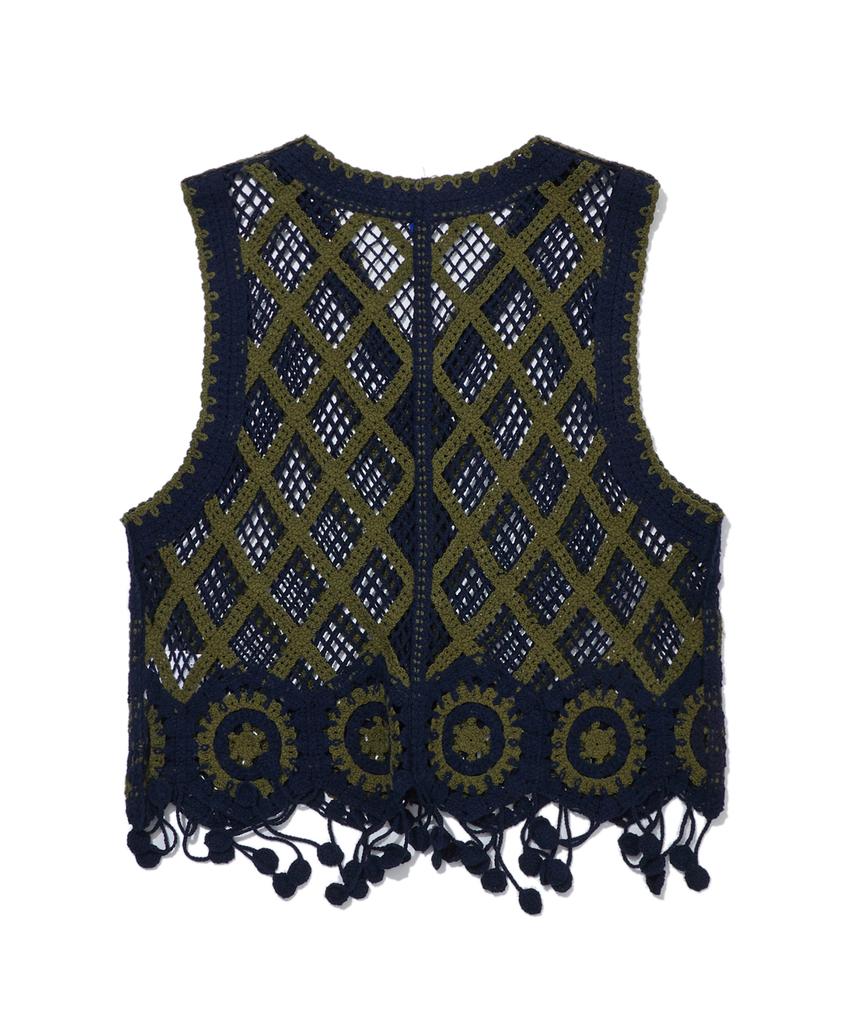 PENFIELD Western Contrast Point Knit Vest Cardigan Navy_Fs2Ne66F