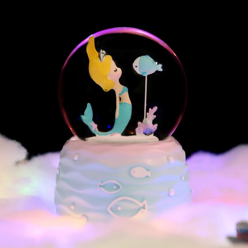 

Музыкальная шкатулка с вращающимся хрустальным шаром «Русалочка» - снежинка, детская игрушка в подарок Medium 80 Color Light + Music