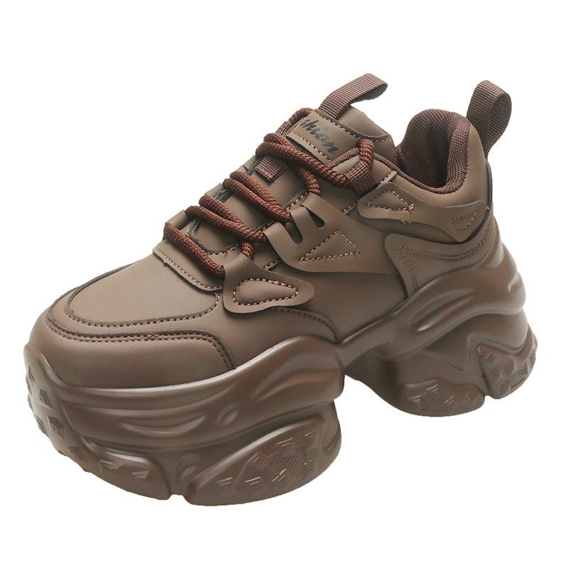 

Black Daddy Shoes Women s 2025 Autumn Leather Surface Lightweight Versatile Comfortable Casual Height Increase 8cm Thick-soled Muffin Shoes 39
