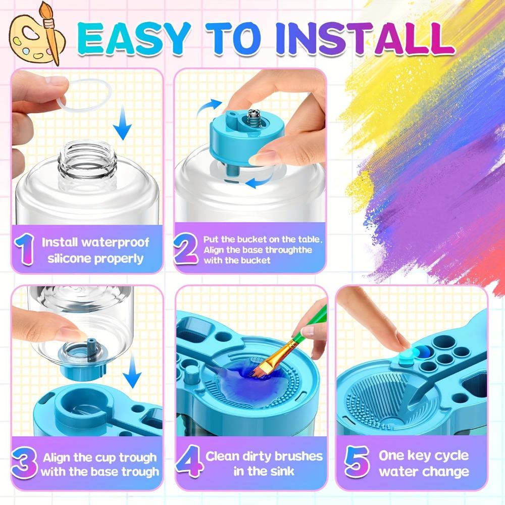 Circulating water brush cleaner,with drain tray,pen slot,upgraded painting tool,for acrylic,watercolor,water-based paint