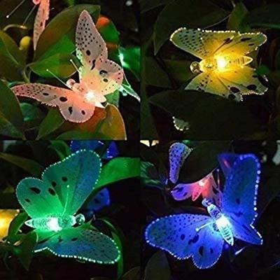 Cordão de Luzes de Borboleta de Fibra Óptica Solar com 12 LEDs Decoração de Jardim Cordão de Luzes para Exterior