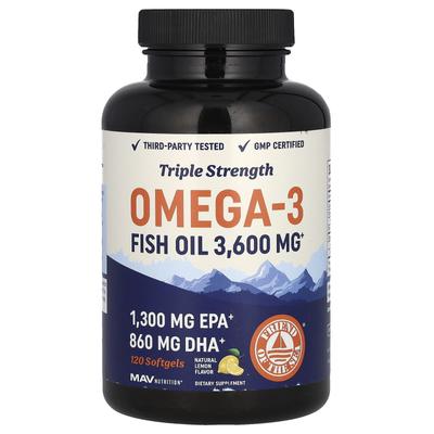 Rybí olej Omega-3, Trojnásobná síla, Přírodní citronová příchuť, 120 měkkých kapslí
