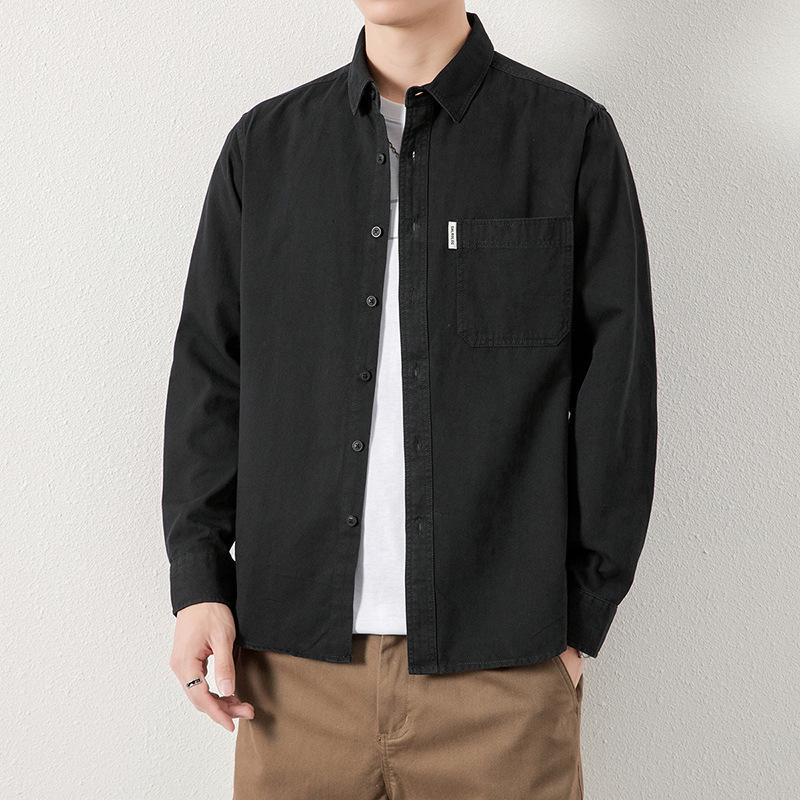 New Men's Long-sleeved Shirt Men Loose Casual Cargo Shirt Coat Washed Pure Cotton Jacket Men