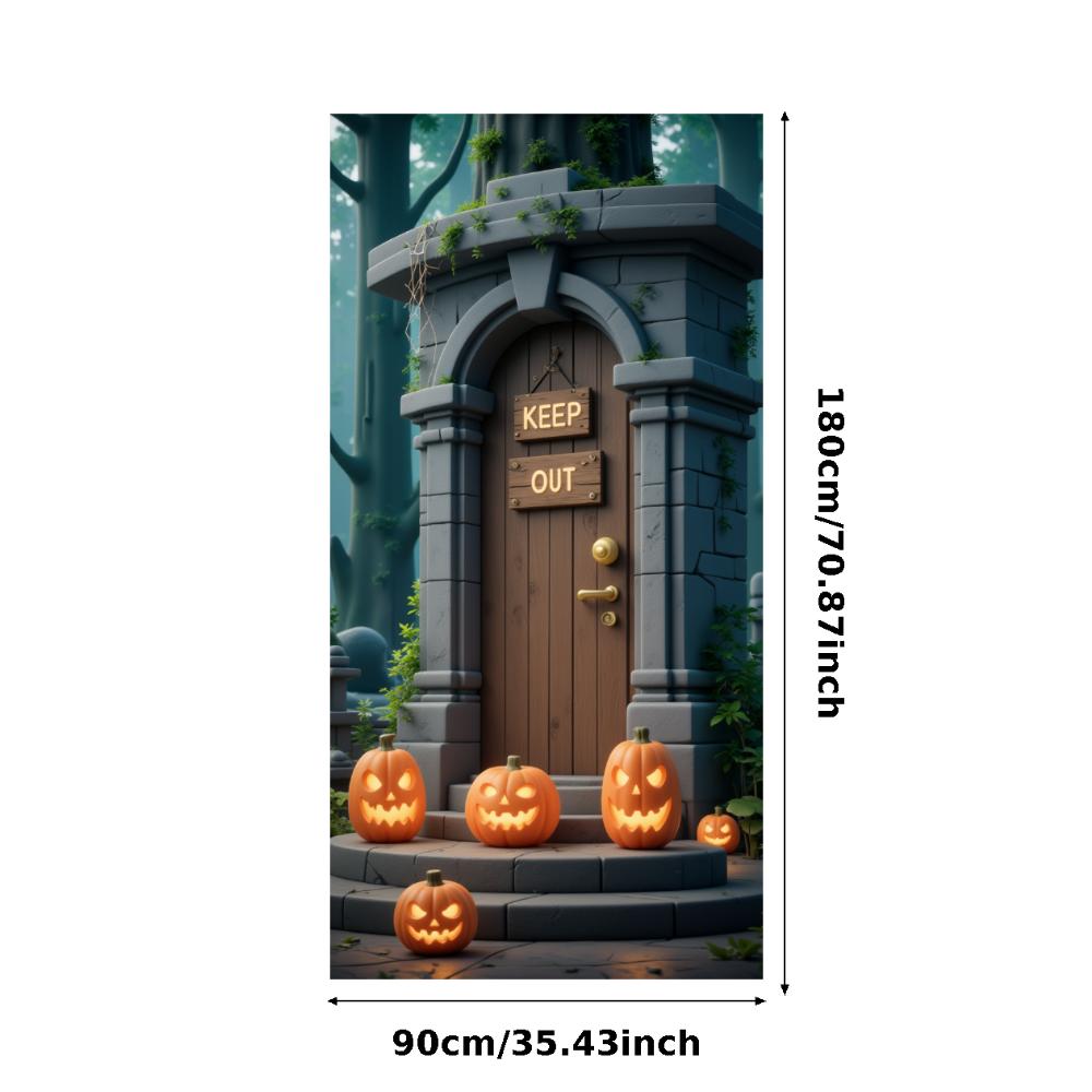 Party Backdrop Jack O'Lantern Event Banner Haunted House Banner Wooden Door Halloween Banner For Holiday Decor Haunted House