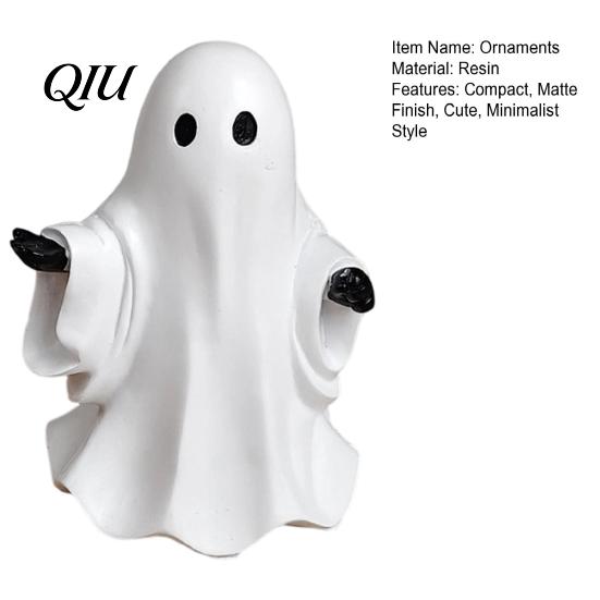 Harz Geist Figur Niedliche Weiße Figur, Miniatur Halloween Dekoration, Mattes Regal-Sitzer Finish Tischplatten-Statue für Haus Party Dekor Minimalistisch