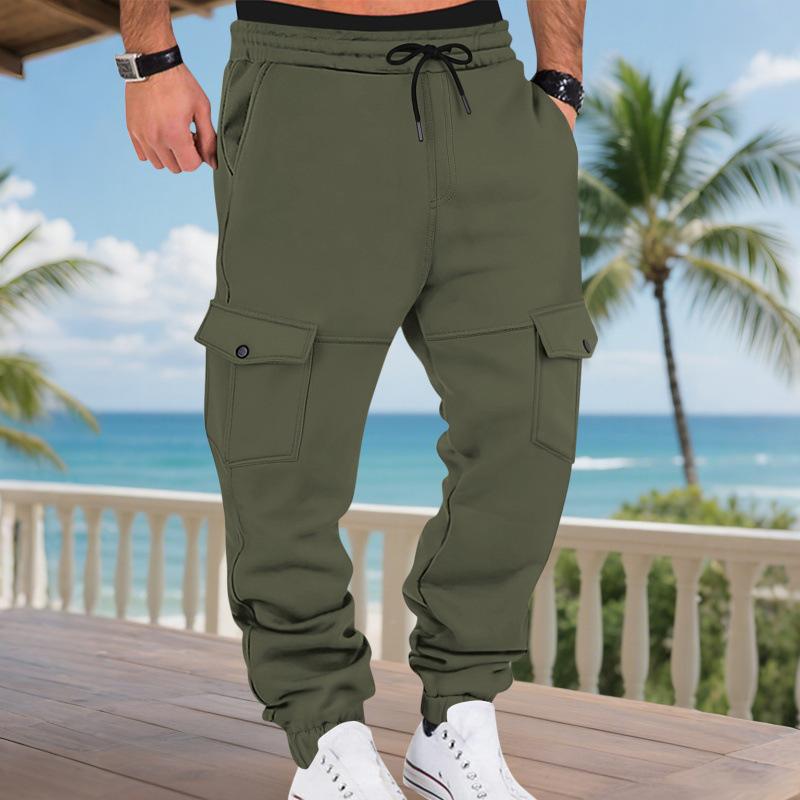 Pantaloni da jogging cargo da uomo beige con coulisse e tasche multiple Pantaloni casual a vestibilità larga