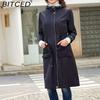 BITCED Spring/Fall Long-Sleeve Casual Trench Coat for Women Water-Resistant Hooded Solid-Color Top Striped Lining Straight-Cut Jacket