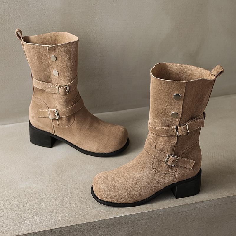 Fashion Aphixta 5cm Square Heels Sexy Women Ankle Boots Metal Buckle Dec Cowboy Footwear Winter Shoes Women Zapatos Mujer 2024 Tendencia
