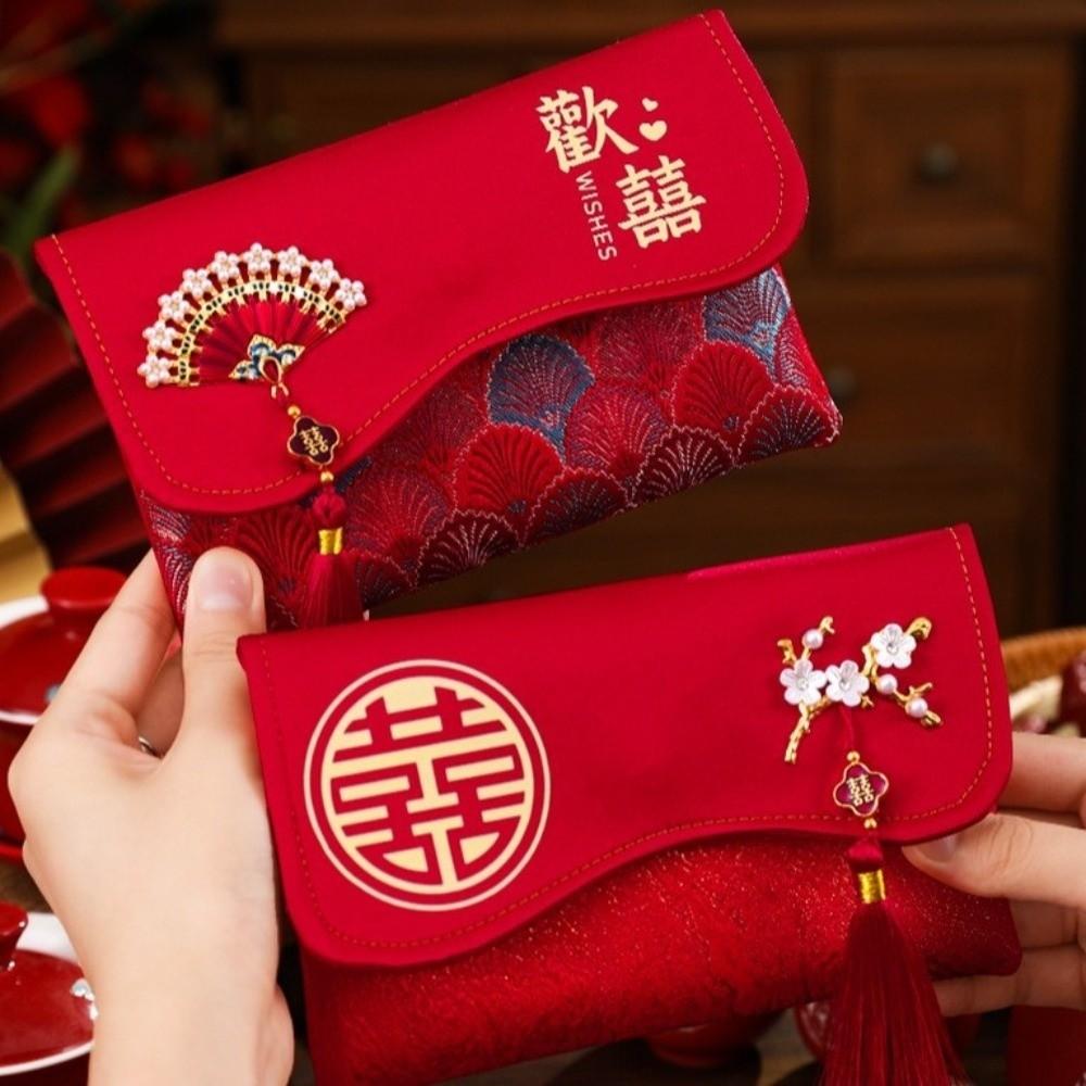 Traditional Red Envelope Multiple Patterns Best Wishes Money Pocket Embroidery Details with Tassel Brocade Bag Festival Occasion