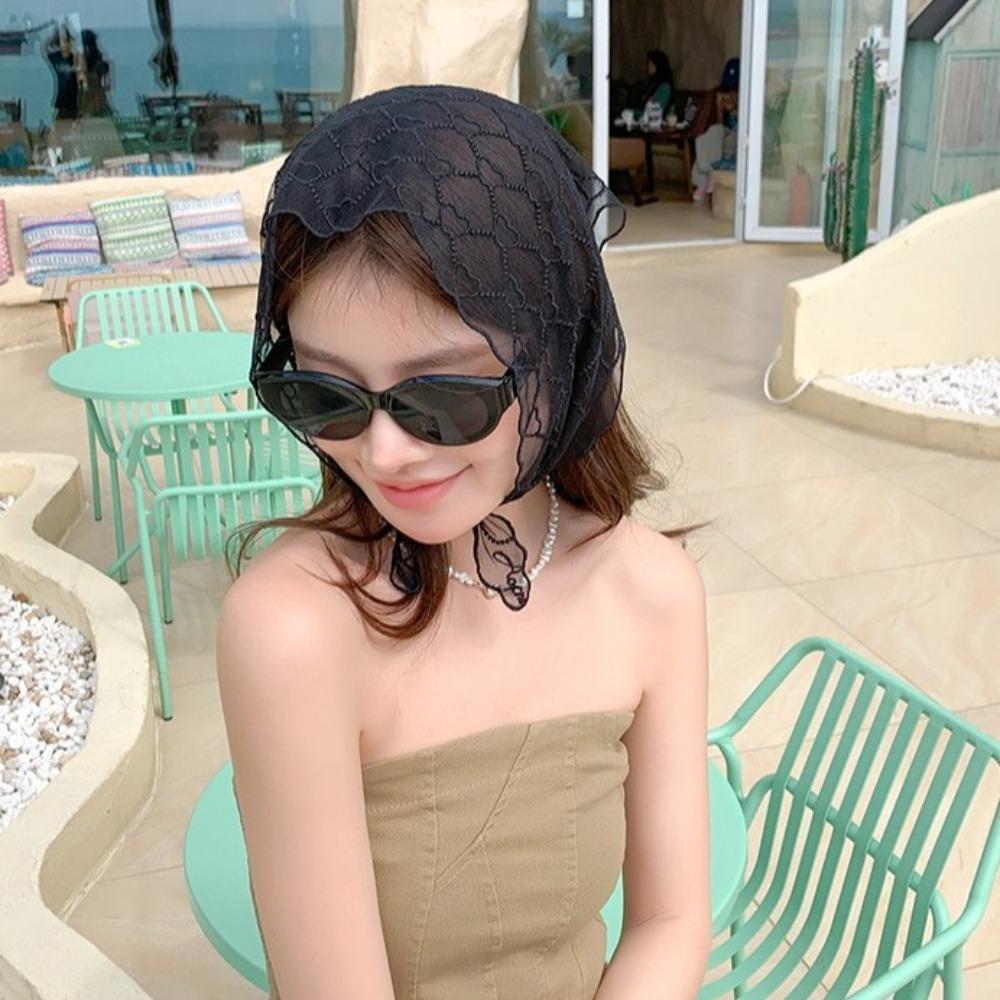 Love Heart Lace Scarves Headkerchief Triangle Hijab Scarf Retro Bandanas Shawl  Woman