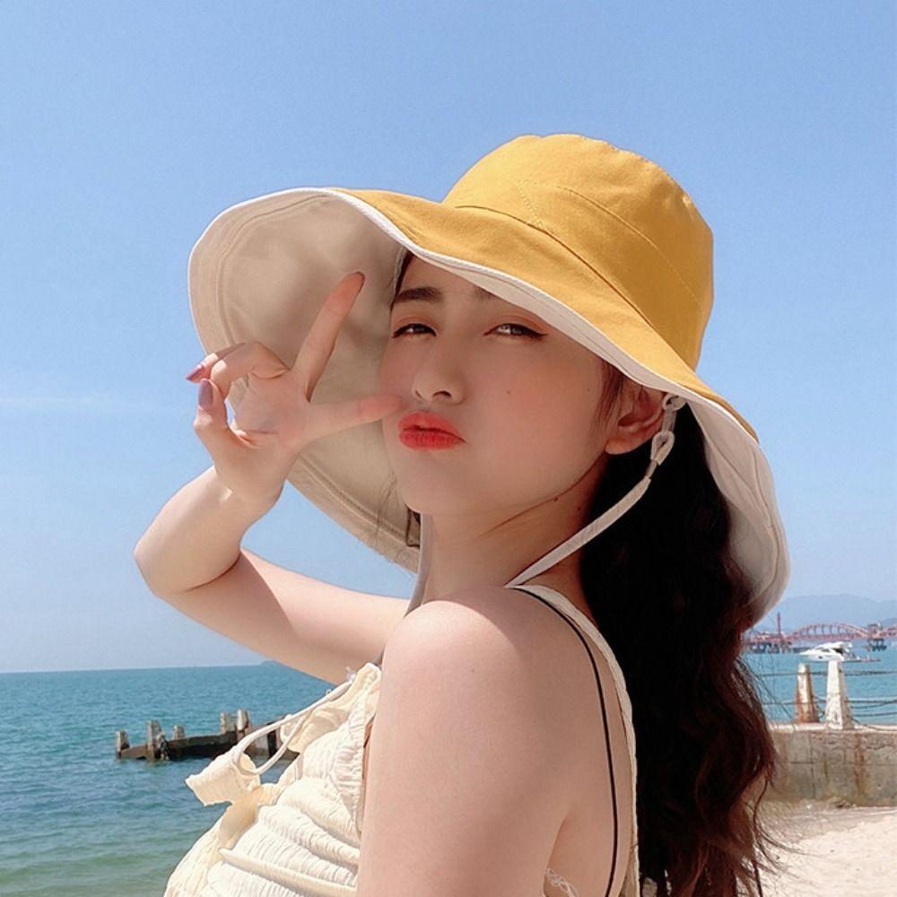 Versatile Women Sun Hat Broad-edged Bucket Hat Portable Double-sided Wear Fisherman's Hat  Beach