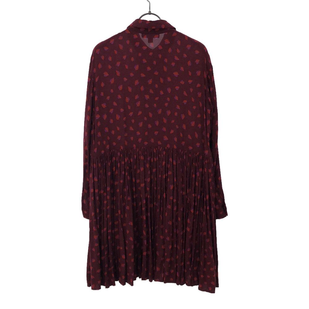 Karen Walker Leaf Pattern Long Sleeve Knee-length Dress 2 Red Series Women Used