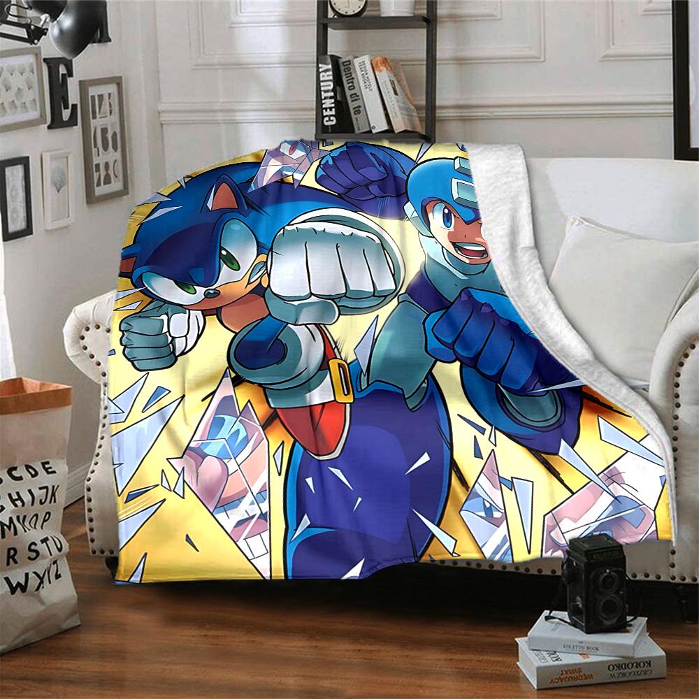 Sonic Mega Man Adventure Flannel Blanket Super Soft Warm Cozy Blanket For Sofa Bed Office Travel Allseason Home Decor Gift