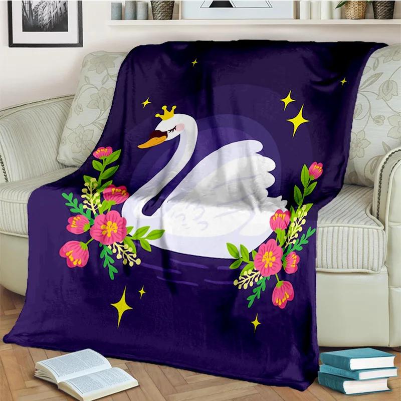 3D Cute Swan Princess Cartoon Cygnus Blanket,Soft Throw Blanket for Home Bedroom Bed Sofa Picnic Travel Office Cover Blanket Kid