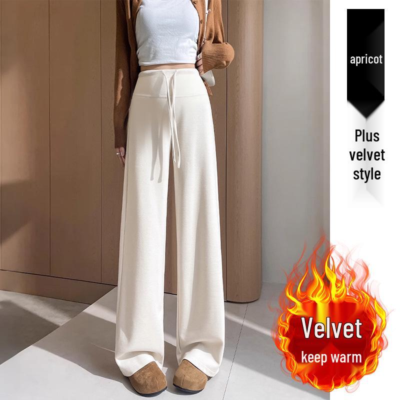 2025 Women s Wide Leg Cashmere Maternity Pants - Thickened, Velvet Lined, Straight Leg for Warmth and Comfort. 2XL абрикосовый