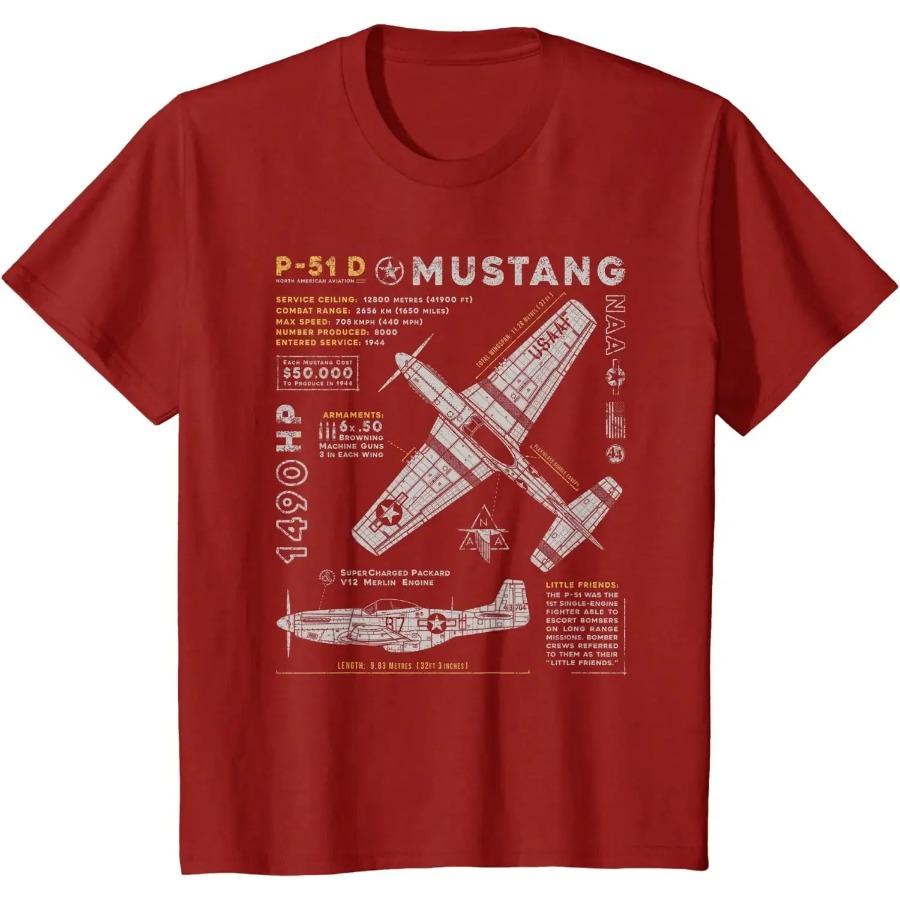 P-51 Mustang | North American Aviation Vintage Fighter Plane Men T-Shirt Short Casual 100% Cotton TEE Shirts