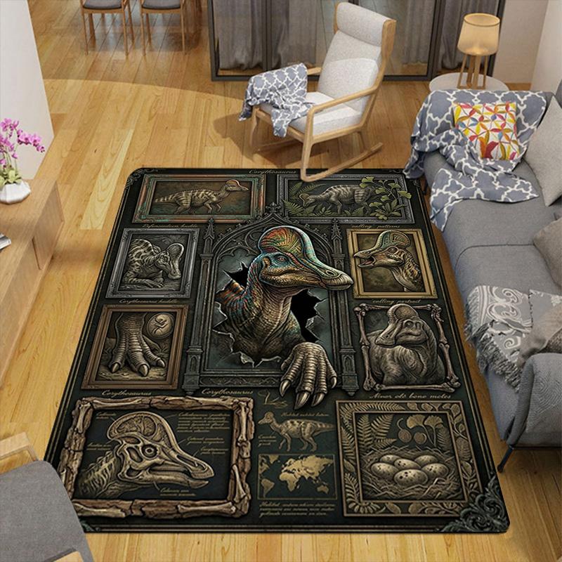 Dinosaur Fossil Exhibition Pattern Rug Floor Mat for Living Room or Bedroom Soft and Comfortable Carpet a Gift for Birthday and Holiday.