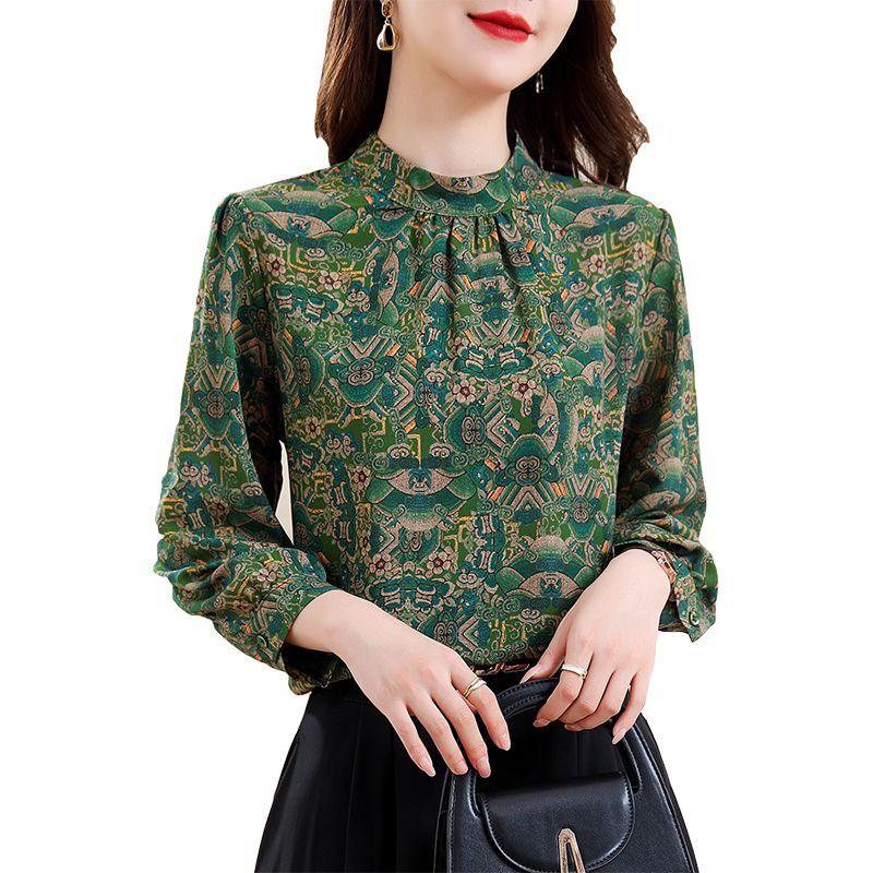 Printed Shirt for Women 2025 Summer New Stand Collar Fashionable Pullover Versatile Elegant Casual Loose Top