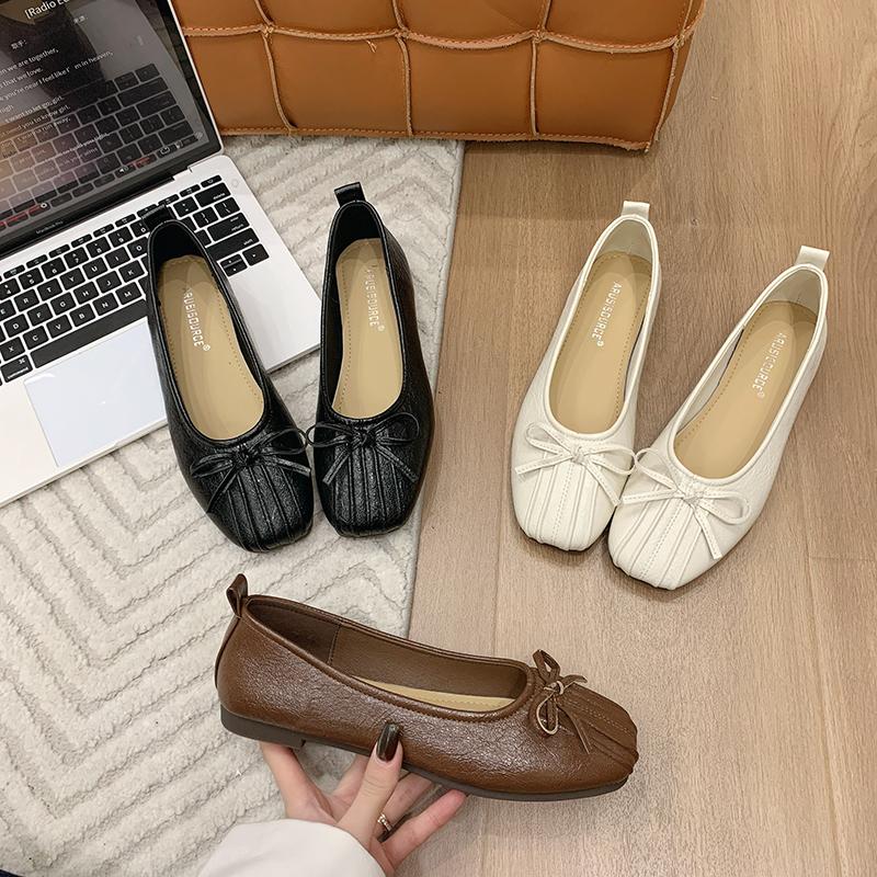 Shoes Woman 2025 Low Heels Bow-Knot Autumn Female Footwear Shallow Mouth New Grandma Summer Butterfly Boat Fall Dress Butterfly-