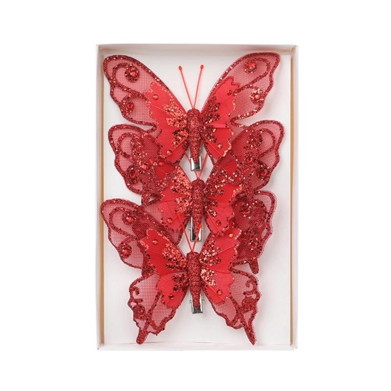 Set of 3 Elegant Butterfly Christmas Ornament Festival Butterfly Hanging Ornament for Christmas Tree Decoration