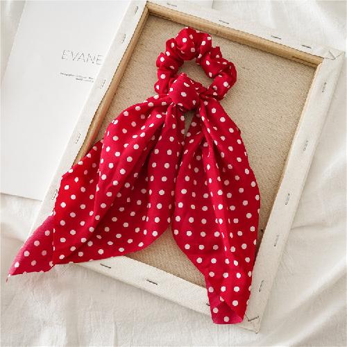 Polka Dot Print Chiffon Long Ribbon Scrunchies Women Girls Ponytail Holder Elastic Rubber Bands Hair Ties Ropes Hair Accessories