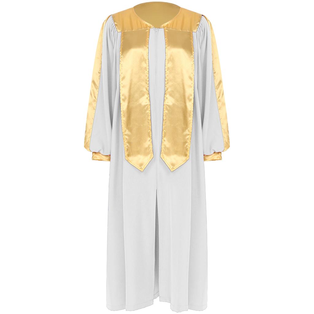 Unisex Choir Robe Halloween Costume V Neck Long Sleeve Color Block Zipper Gown Theme Party Wear
