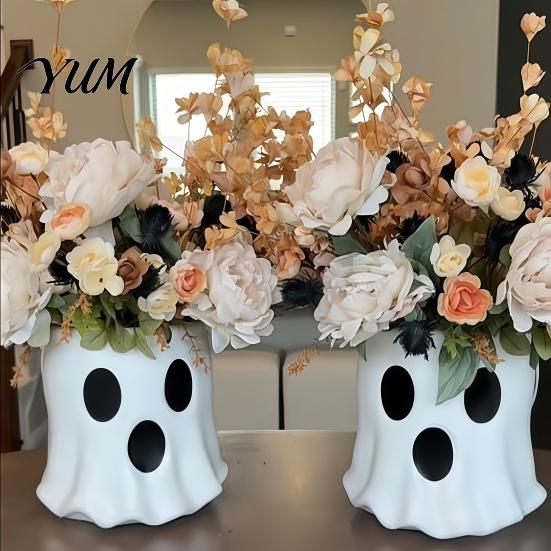 Candy Collection Bucket Ghost Decor, Halloween Planter Vase Cute Kindergarten Party Supplies Bucket, Bowl for Indoor Outdoor Home Display Decoration